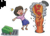 マンホールが爆発している様子のイラスト