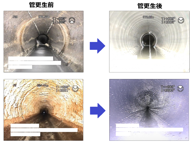 管更生前と管更生後の比較写真