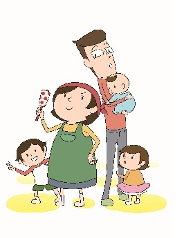 イラスト：倉敷市子育て支援WEB動画の5人家族のキャラクター
