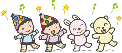 イラスト：子どもとウサギとクマ
