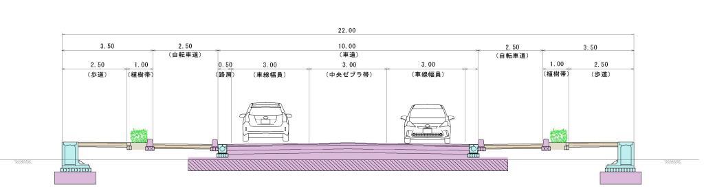 イラスト：新田上富井線の標準断面図