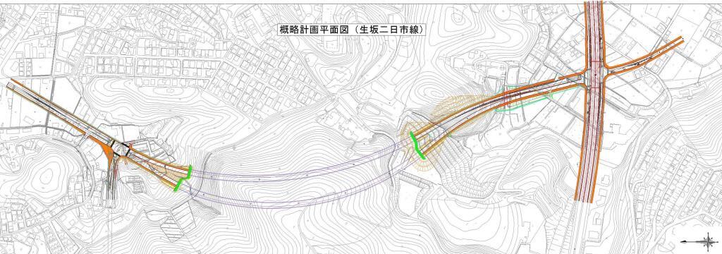 イラスト：生坂二日市線の概略計画平面図