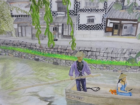 絵画:美観地区の美しい風景