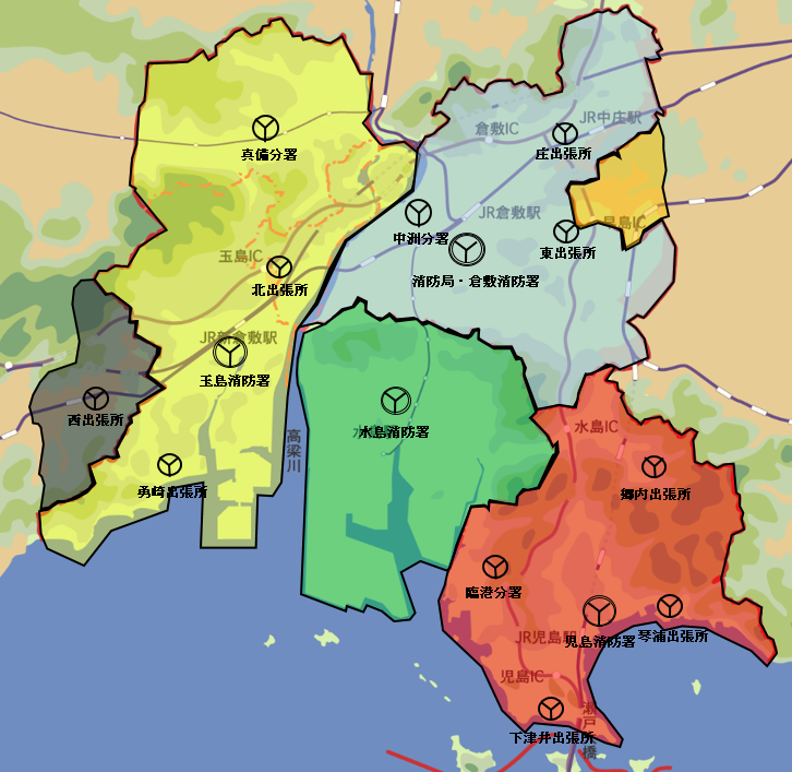 地図：倉敷市消防局管内図