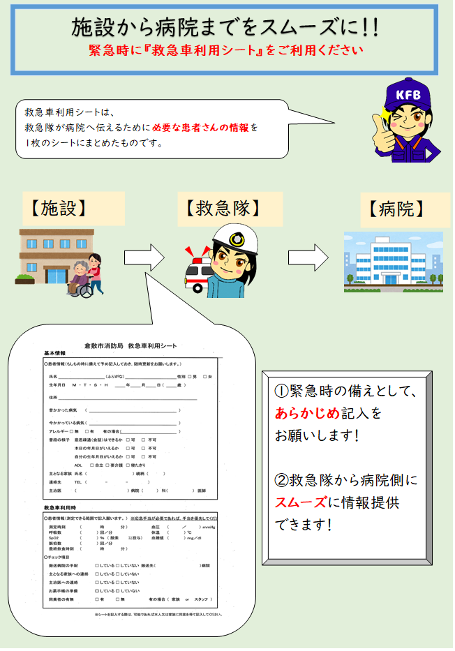 写真：施設から病院までスムーズに　チラシ