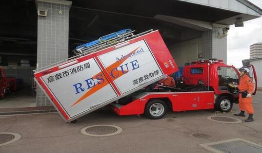 写真:倉敷積載1号車(油圧式コンテナ着脱装置付)