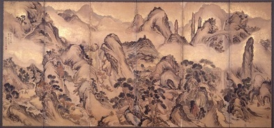 写真：紙本墨画淡彩天台山図屏風（左隻）　撮影：中村昭夫