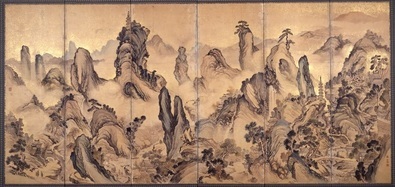 写真：紙本墨画淡彩天台山図屏風（右隻）　撮影：中村昭夫
