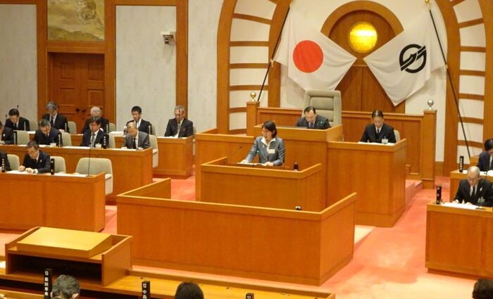 写真：平成31年2月議会における所信表明の様子