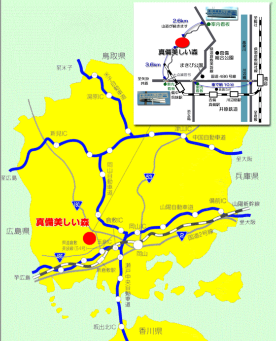 地図：美しい森へのアクセス