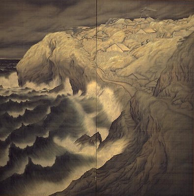 作品画像:池田遙邨「颱風来」