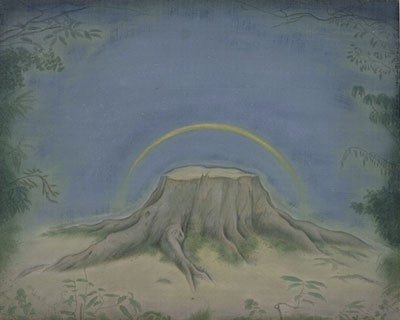 作品画像:池田遙邨「伐られた株」