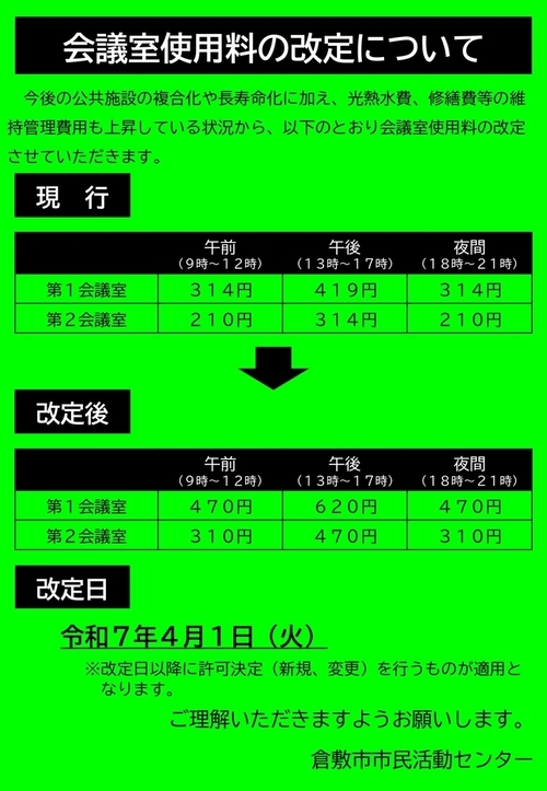 写真：会議室利用料の改定　チラシ