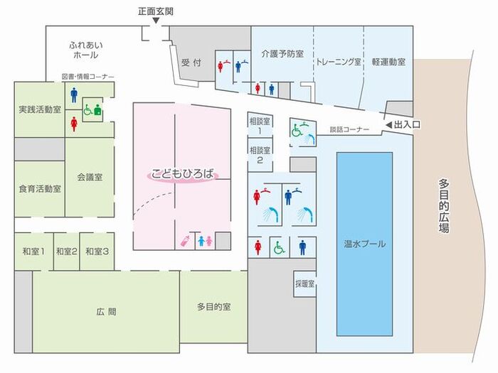 まびいきいきプラザの館内平面図