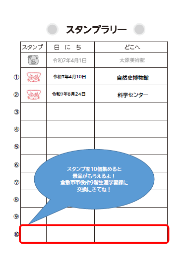 記入例：いきいきパスポートスタンプラリーページ